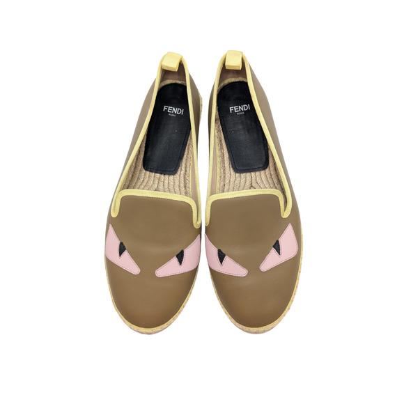Fendi Taupe Leather Monster Espadrille Flats Size 39.5 - Picture 2 of 7